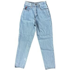 Vintage 90s Y2K LEI Blue Light Wash Tapered Leg High Waist Mom Jeans size 7